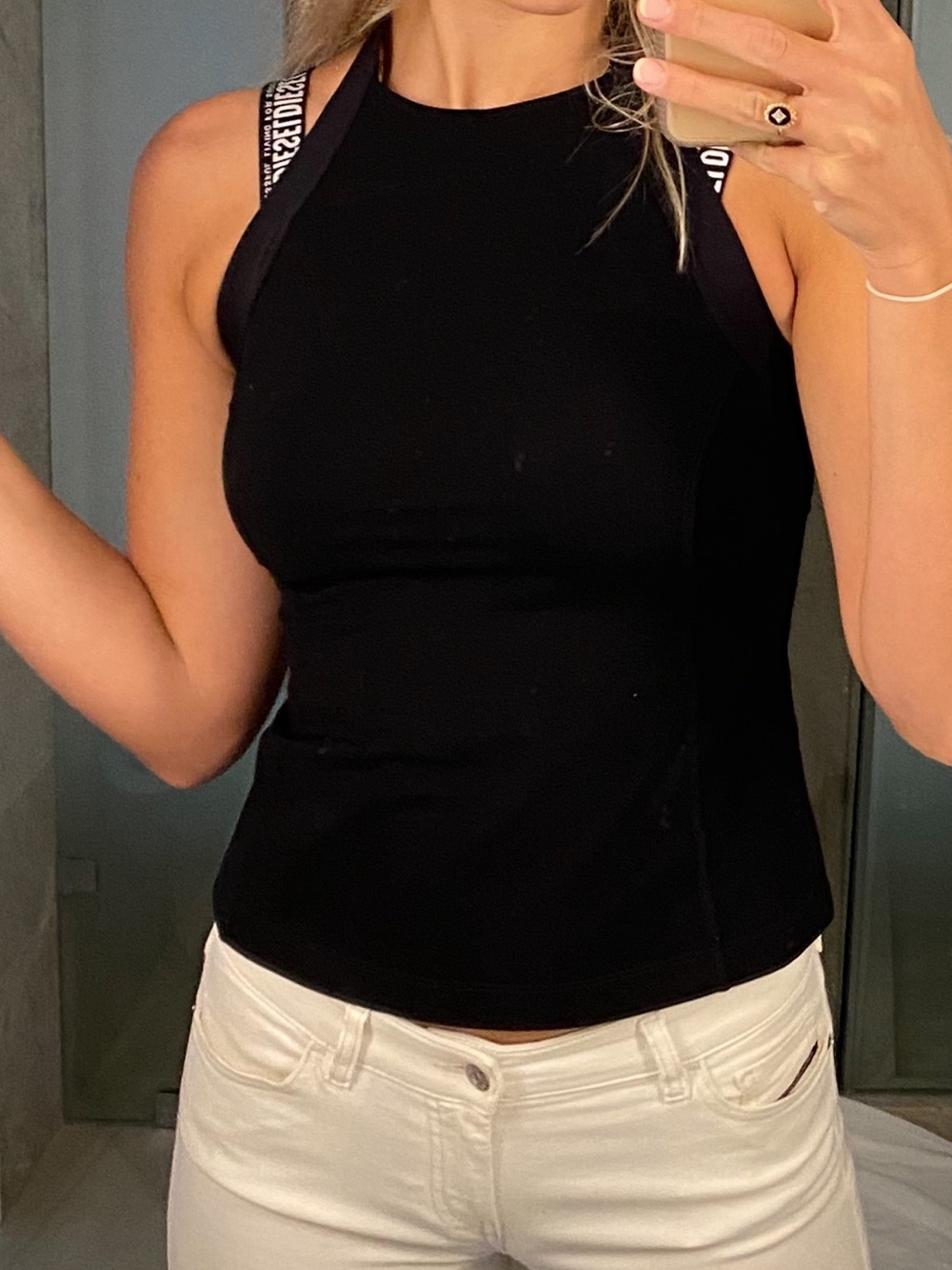 Diesel Black High-Neck Tank with Logo Straps